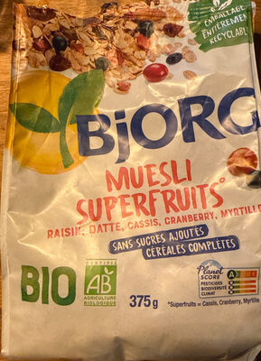 Muesli Superfruits Raisins, cassis, cranberry, myrtille